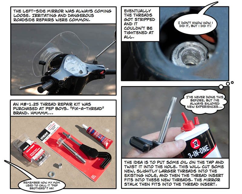 Modern Vespa Loose Mirror Fixing Stripped Threads Loose Mirror Fixing Stripped Threads