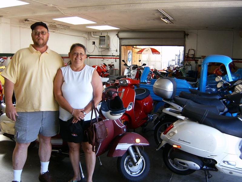 We got our pic took in the back area of shop . Me and my wife Deb .