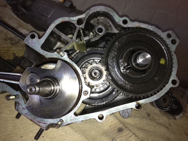 So, the gear side of the engine following the split. Everything looks OK from what I can tell. I did find more jiggle in the gears than I expected, but figured I was changing the 4th anyway and would see what it was like afterwards. I SHOULD have gone out