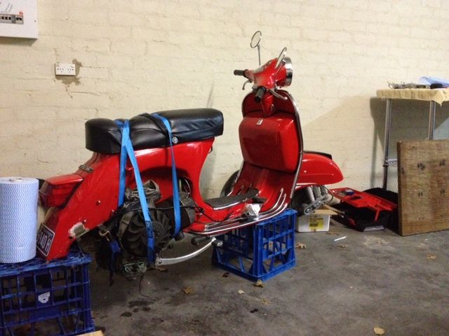 Strapped up engine to try and do the one-man drop. Perhaps I wait for 14 year old son to be the engine catcher tomorrow!