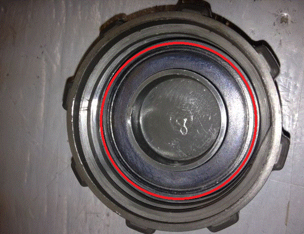 The GTS' gas cap will seal only along the red marking (approximated). (Image shows a GT's cap)