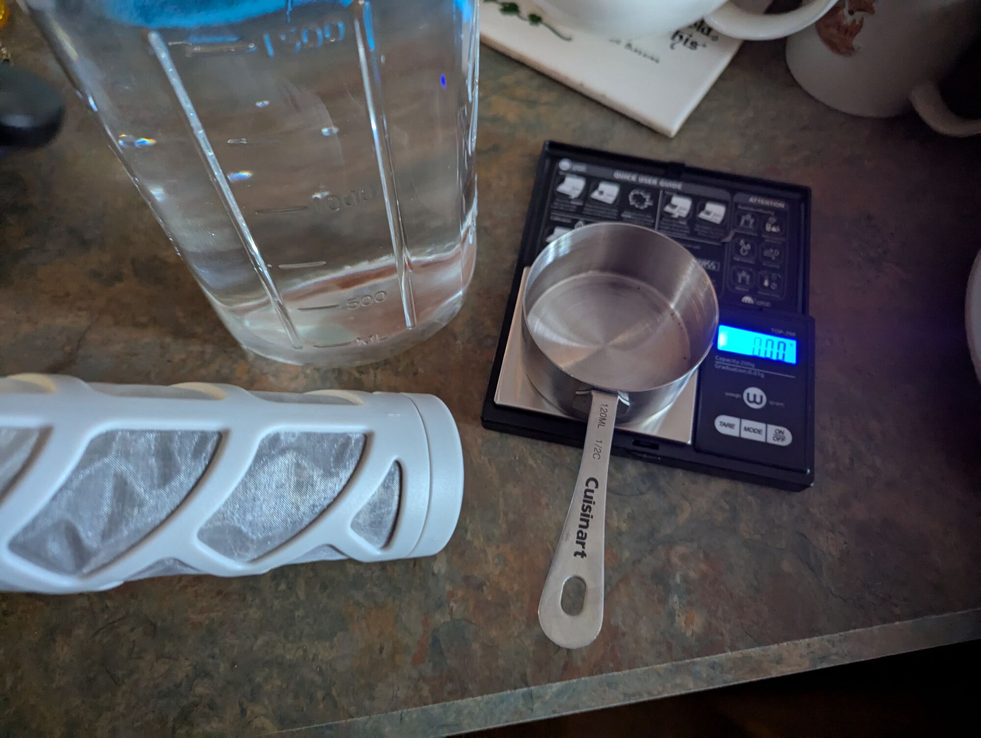 Measure 20 grams of tea for 1.5L of filtered water.