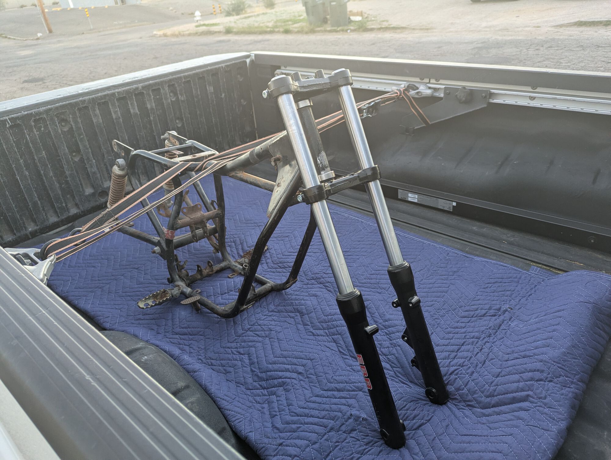 Frame ready for next steps. Still looks manky, but I'm leaving it alone until the dry build is all worked out. We fixed some other damage while it was at the machinist.