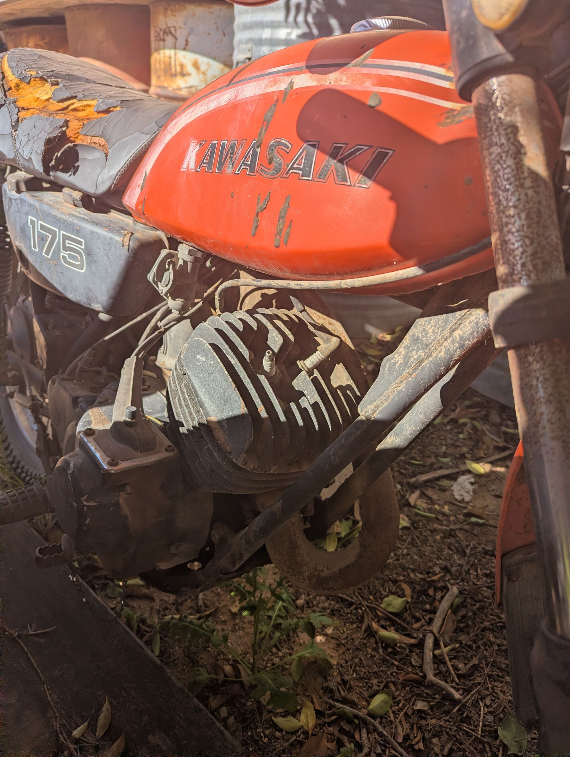 Two plugs. One is a spare. Kawi was originally going to install a decompression valve, but discovered that the 175cc didn't need one.