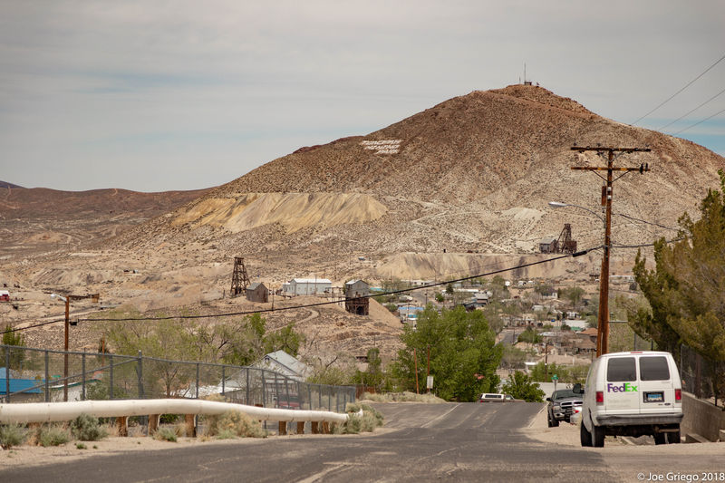 Up in the residential streets above downtown Tonopah, looking down to Main Street.