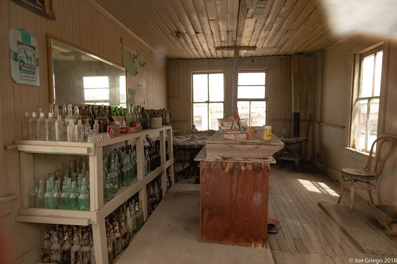 Looking into the old saloon.