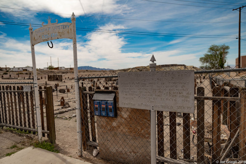 The gate to the old cemetery, next to the Clown Motel.  It's got plenty of pretty old graves.