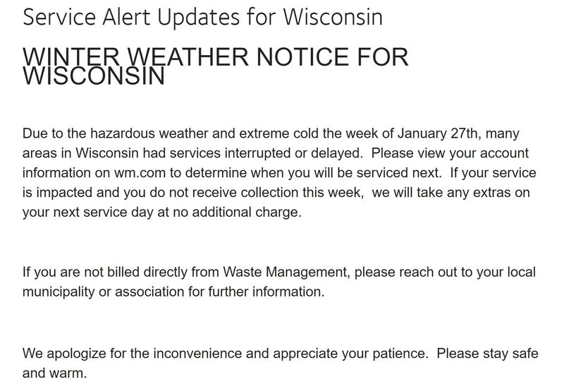 Memo to Wisconsin Residents during Polar Vortex