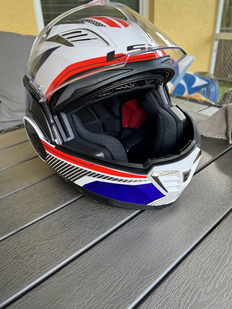 With chin guard forward
