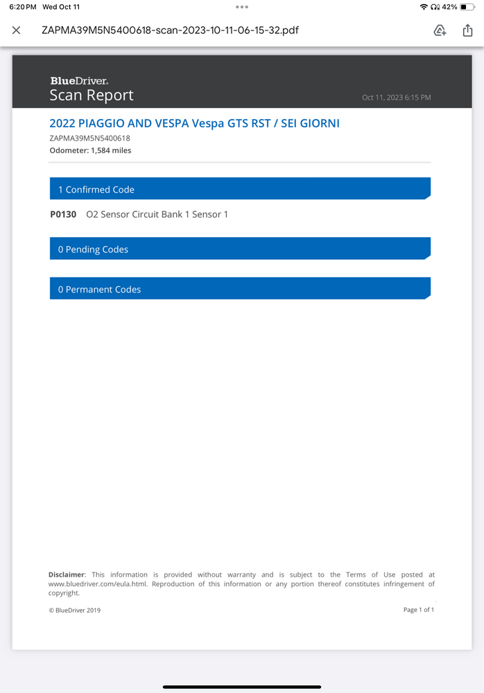 Blue Driver OBD2 report