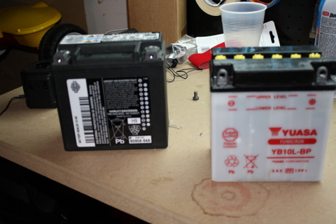 The Harley battery compared to my old Yuasa YB10L-BP