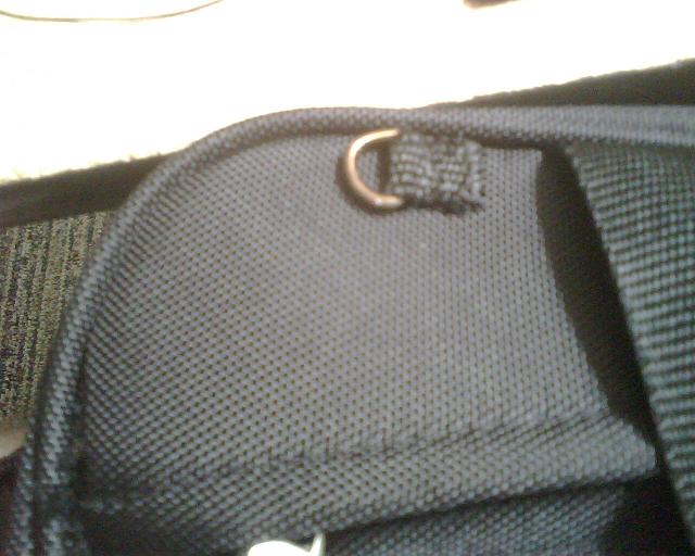 Here you can see how I attached my homemade D rings to the bag.  One on each side.