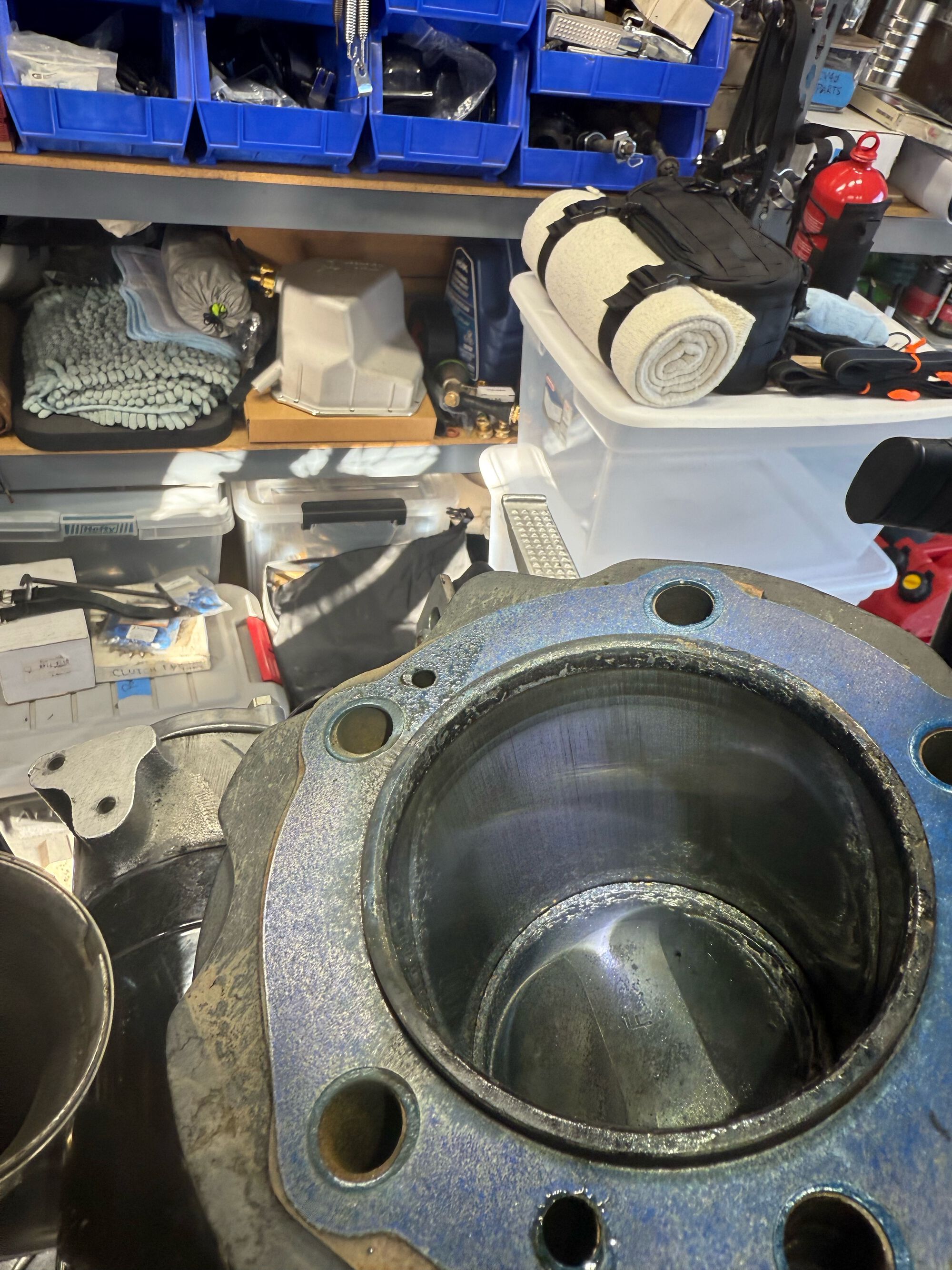 Cylinders are in great condition. I'll establish a fresh cross hatch pattern with a ball hone before reassembly.