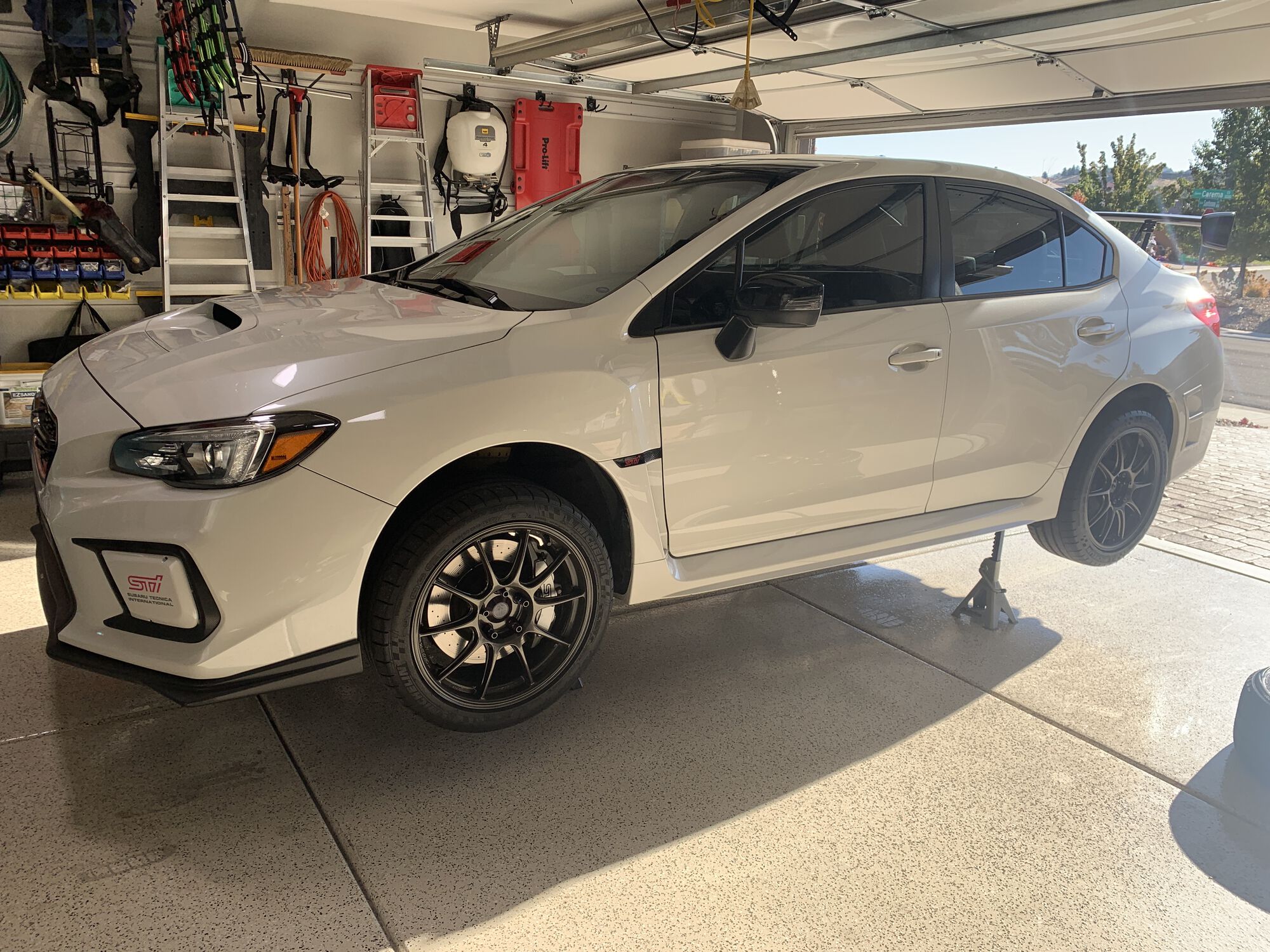 Up on jackstands for the wheel/tire swap