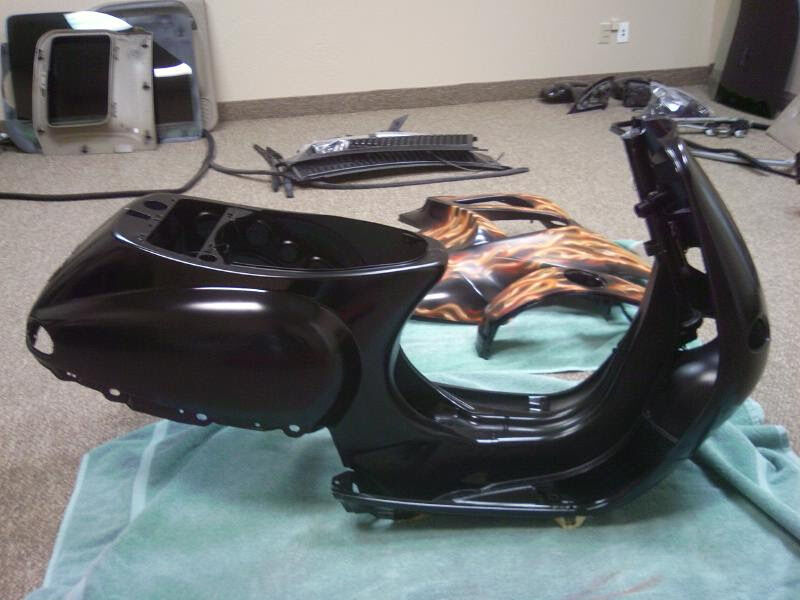 The scooter was shot with black today (no clear yet so it looks dull)...