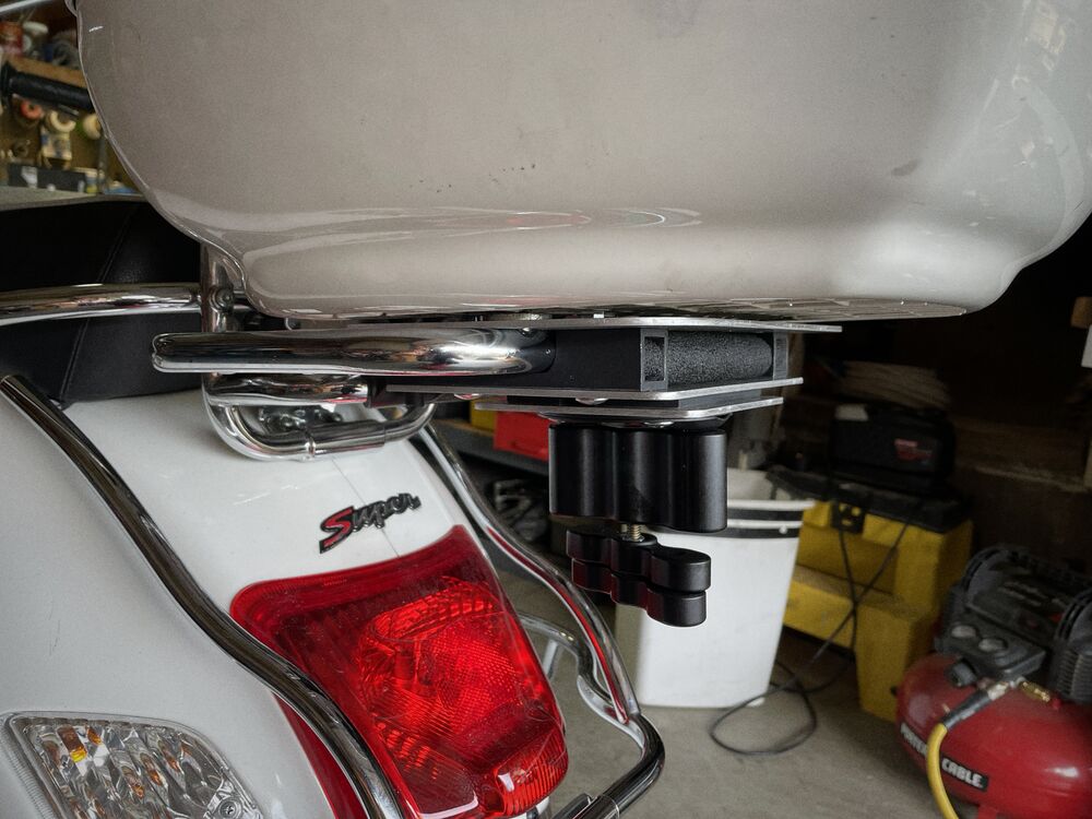 Side view of bracket (when not carrying fuel, I remove the big "wing nut-locking mech)