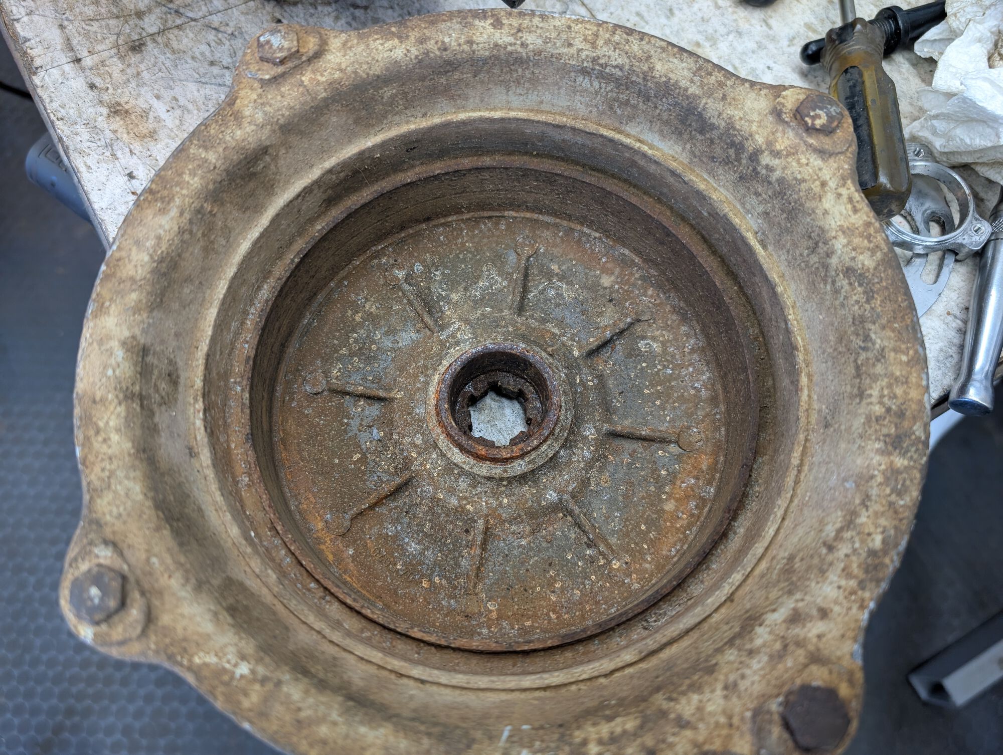 Next test...rear hub splines and brake ring. I cleaned them up with a wire wheel where I could.