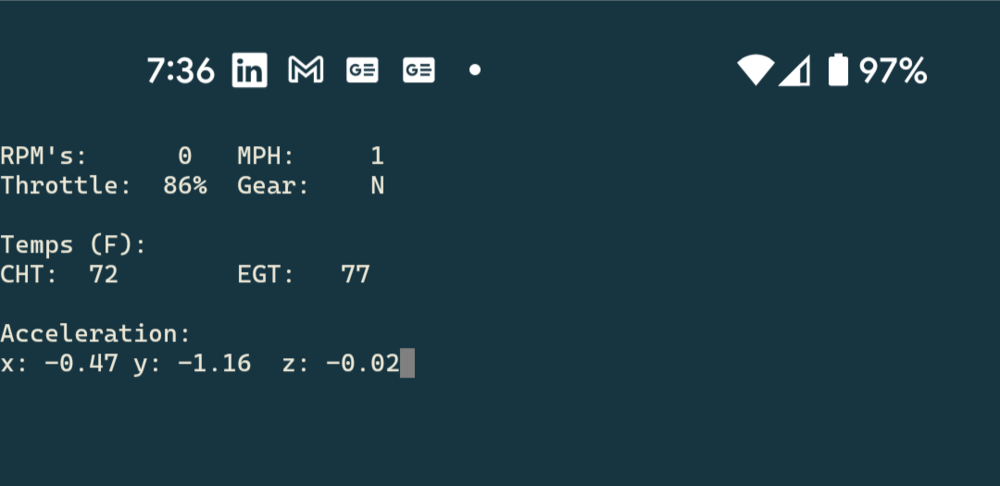 Telemetry console app.  Curses FTW.  real app to come, plus an LCD display.