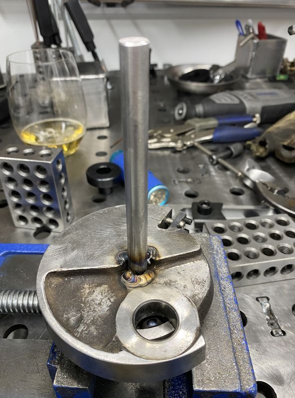 TIG'd the shaft once inserted - using 123 blocks to keep it as square as possible