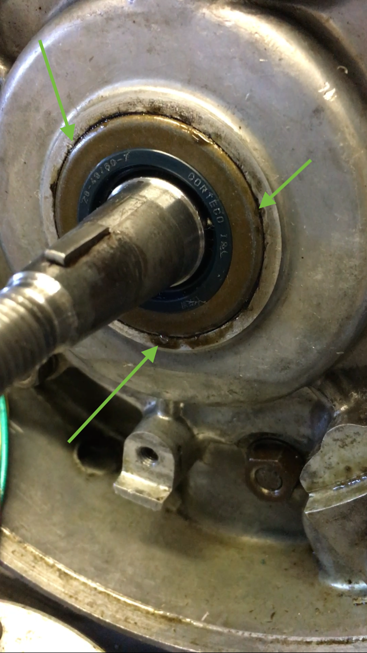 Green arrows point to bubble formed by oil being pushed out.  Doesn't do it justice really.  Everywhere you see oil - it was bubbling out at speed.  Could feel a slight breeze on my face at 5lbs of pressure.