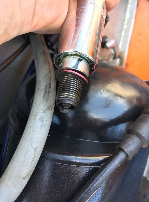 Same plug - WOT - EQ28 (two metering rods richer than yesterday)