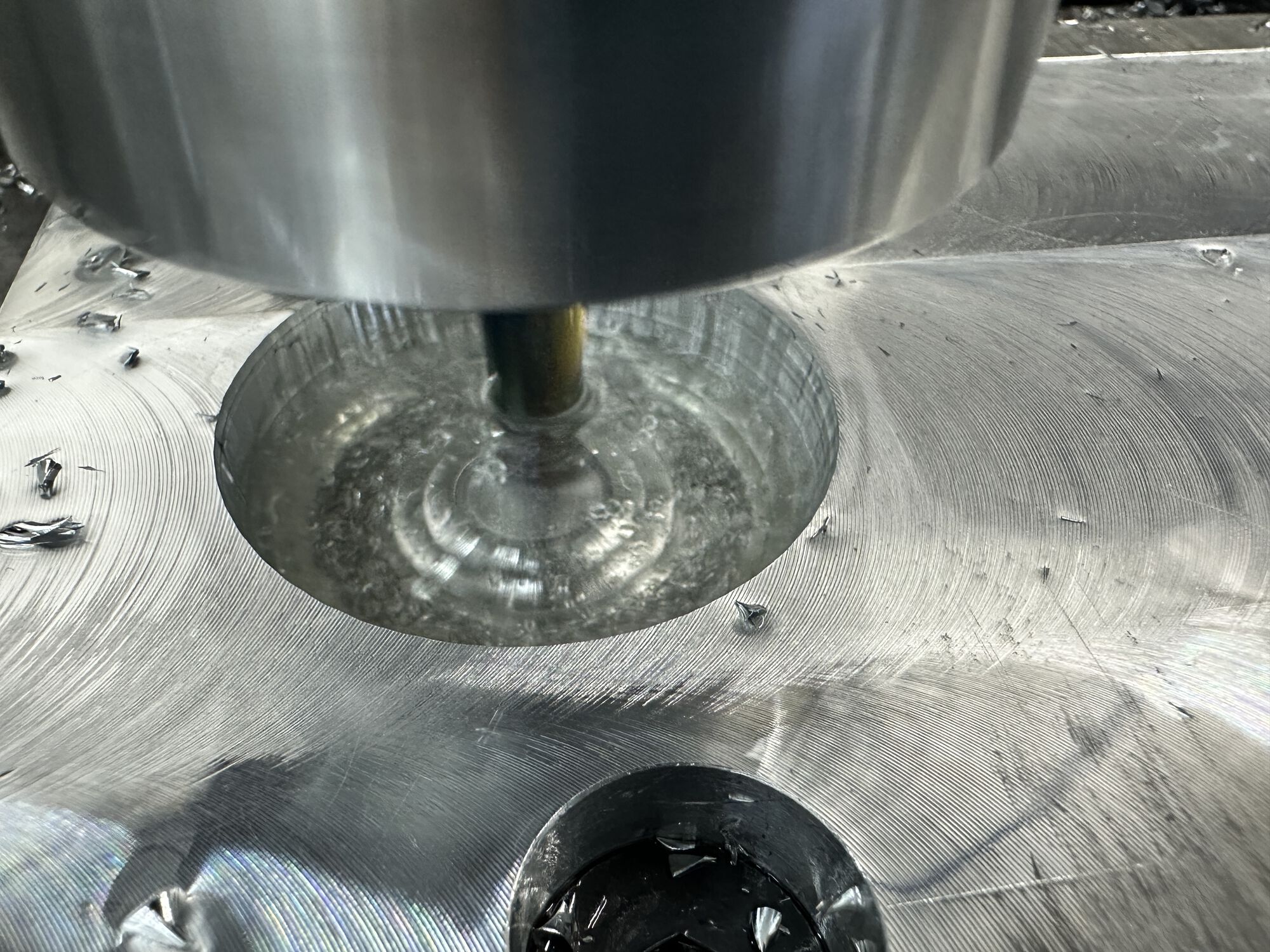 Then I ran a fine cut that did the last 10%. It was easy to just leave some wd40 in the cavity as it made the light passes