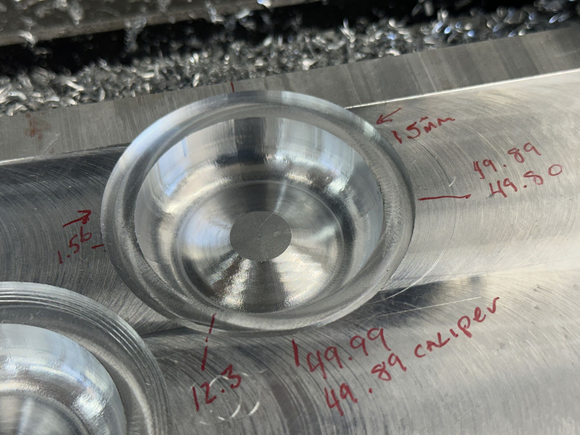 Design width of cavity is 49.  Measured 49.8 ish.  Tough to measure...  Could always undercut slightly by altering the program to "leave stock".  Will likely adjust and try.