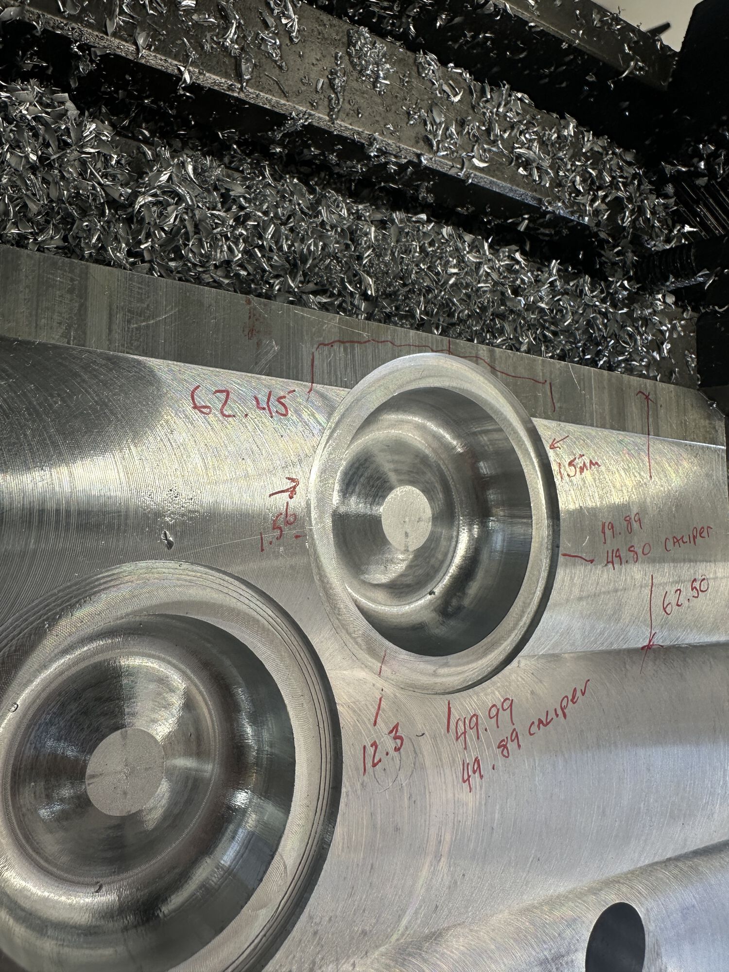 Old on left.  New on right.  Design spec is 62mm.  I am seeing closer to 62.5.  Same fix here with "stock to leave" setting change.  I can polish the squish to shinny, or leave stock and then do a light pass on lathe.