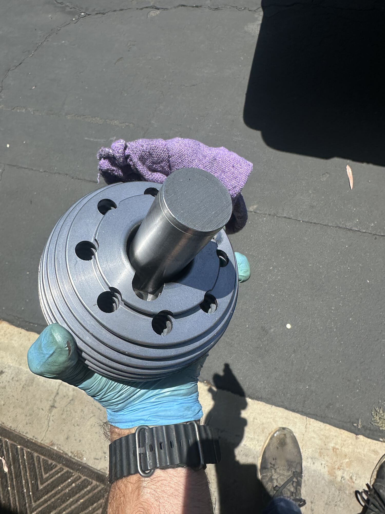 Now screwed into the head so I can mount in the lathe on center.