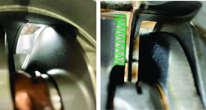 The green highlighted area shows what's been removed from the left cheek.  The right cheek difference is more easily visible without highlight.