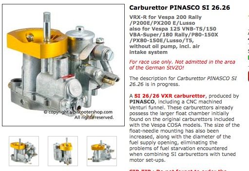 No experience at all with Pinasco carb.  Assume it is a rebadged model from someone else?  Is it a Spaco?  E? G?