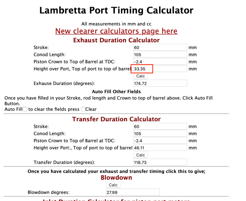 Taking 1.1mm out of my existing packer stack leaves me at .6 base gasket thickness and -2.4 PBT.  Then a grind of 1mm of exhaust port gets me to ~175 exhaust duration target
