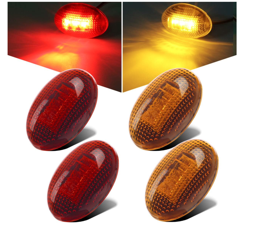 Some kind of fender light - it could be tall or low profile like this.  Battery operated even - like a bike light - perhaps.  You may still need some welding - or some well placed bolts and flat bar stock to attach.