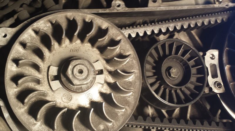Best one of the bunch of the inside right over the top of the front Variator pulley.