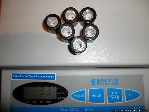 Final weigh-in, 5.5g x 6 rollers = 33g - success!! just hope its been worthwhile and they make my engine rev better.