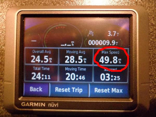GPS -showing 50mph (55mph shown on speedo)