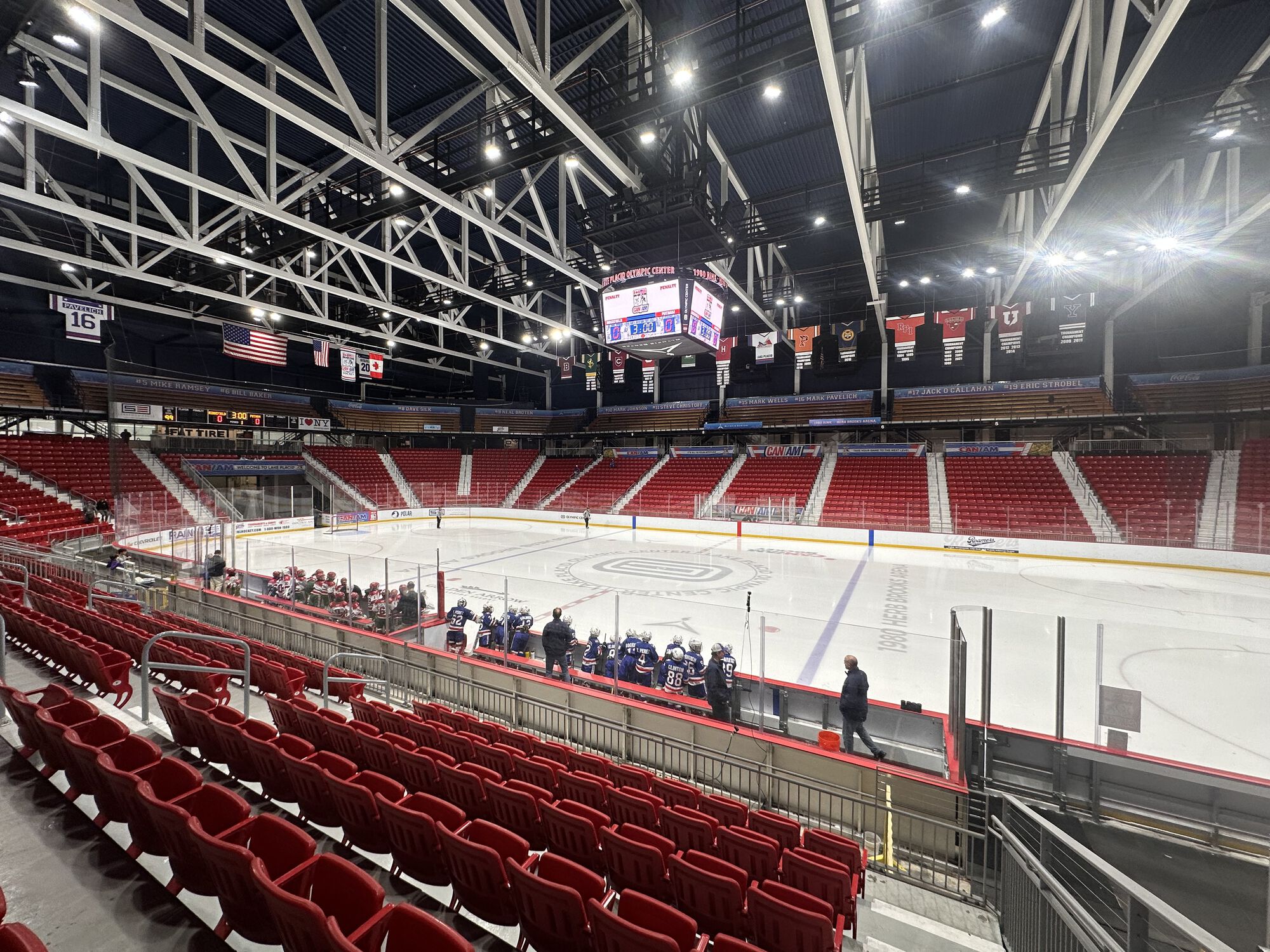 Playing today's game on the ice the US beat the Russians in the 1980 Olympics. Tomorrow's gold medal game is there too.