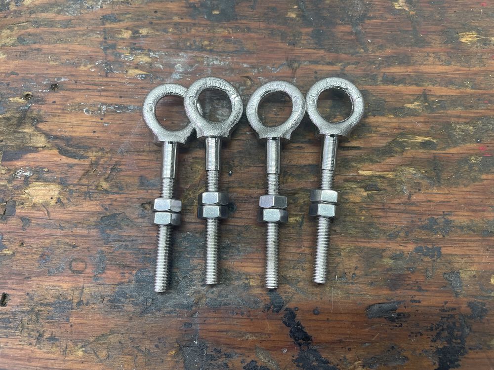 INOX shouldered eye bolts. M6x1.0. These will replace the 4x centerstand bolts. These are too long and will be trimmed