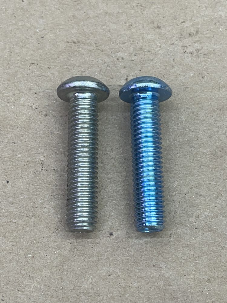 Silver or Blue zinc... both grade 10.9. M8x1.25-35mm, button head allen