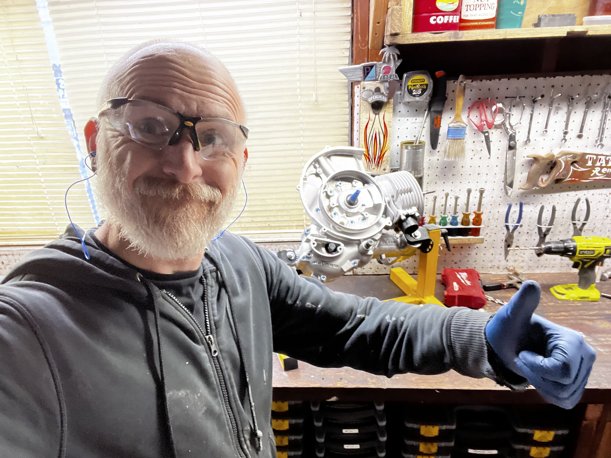 Geeklion excited to finally be out in the shop with tools in hand and Vespa junk on the bench
