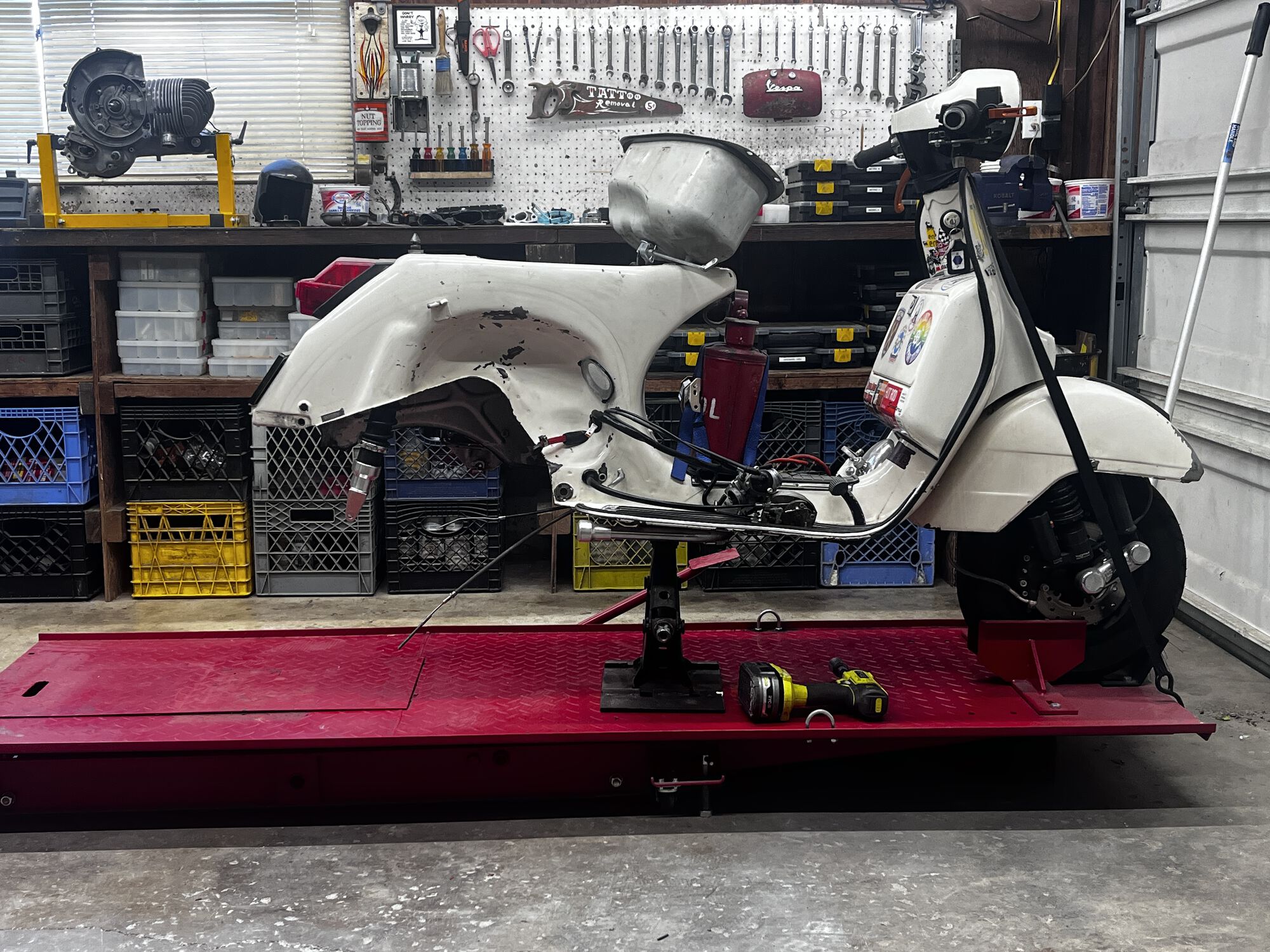 Frame positioned for engine install