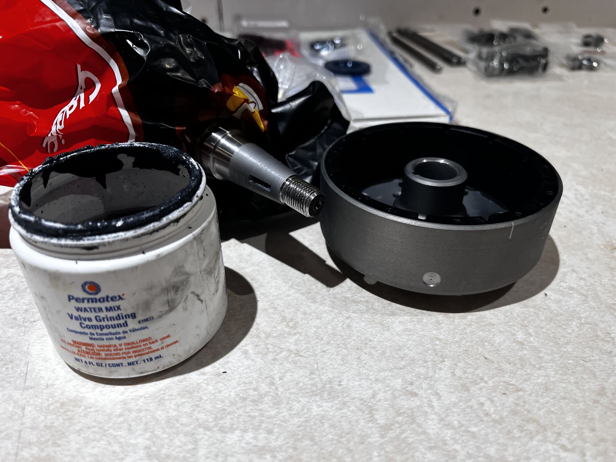 Flywheel + Crank lapped with valve grinding compound; taper fit tight!
