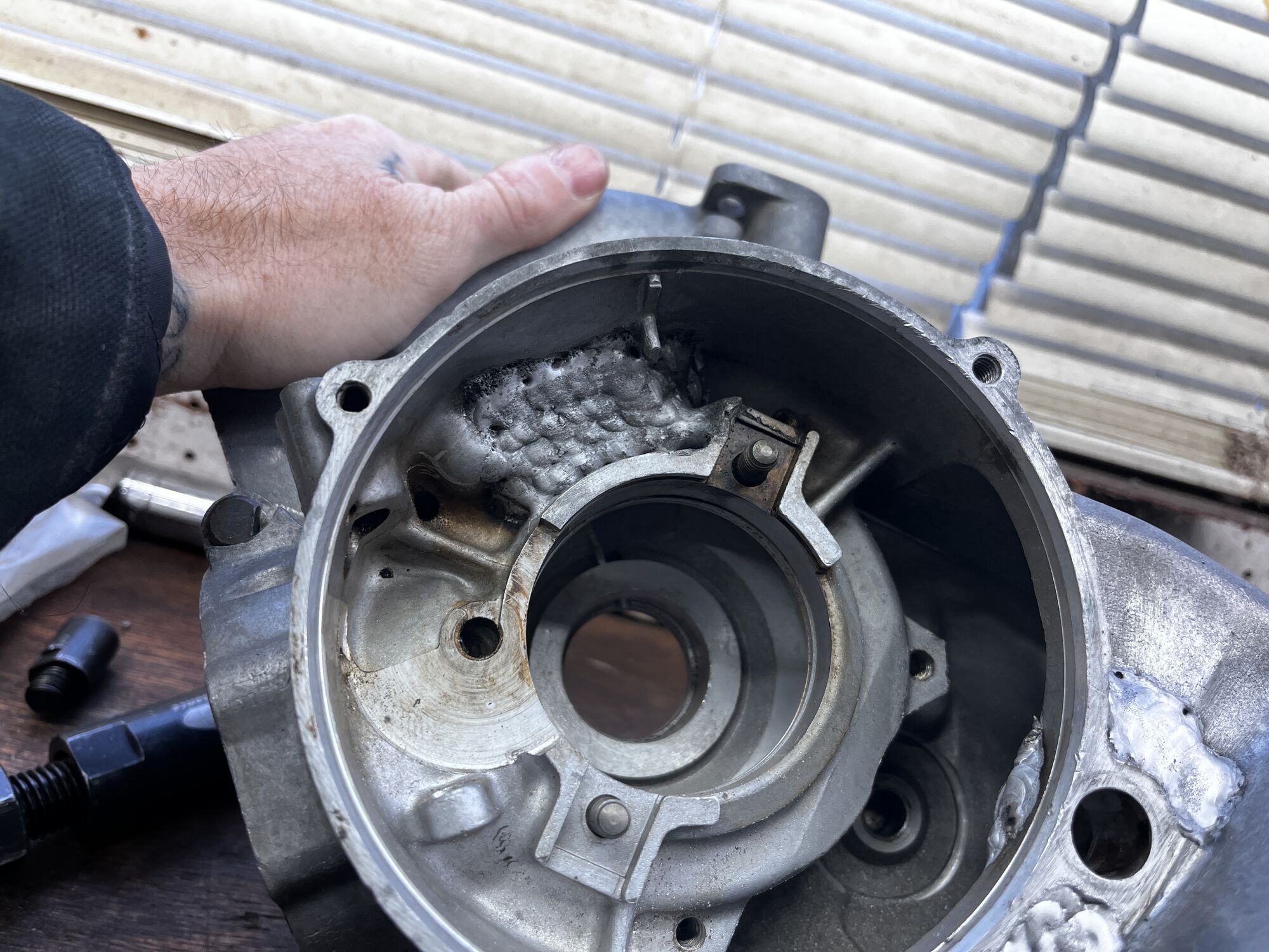TIG welded material added for opening up a reed intake.