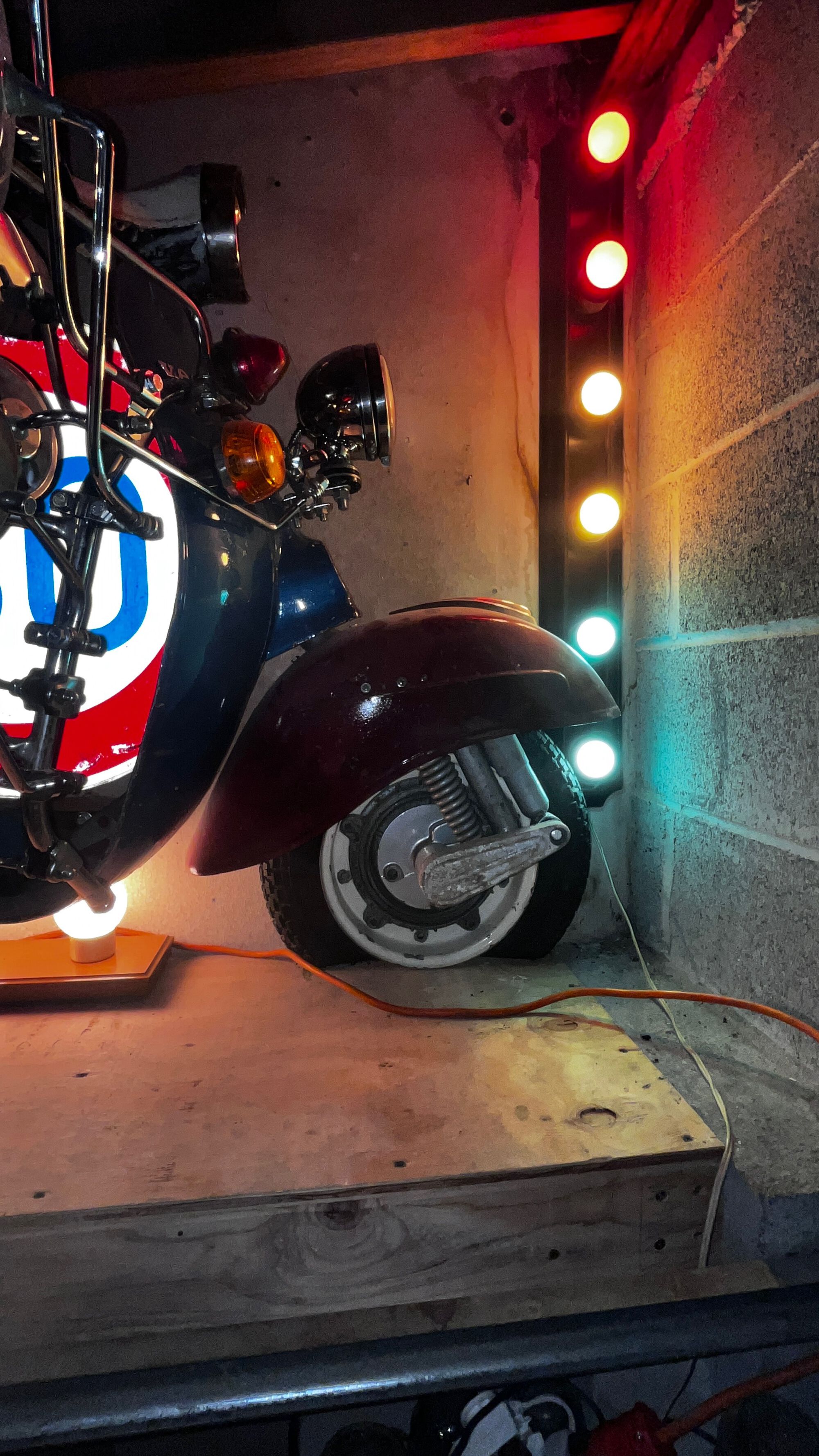 I repurposed an old vanity light with some colored LED bulbs to turn it into a makeshift traffic light. Ready Steady Go!!
