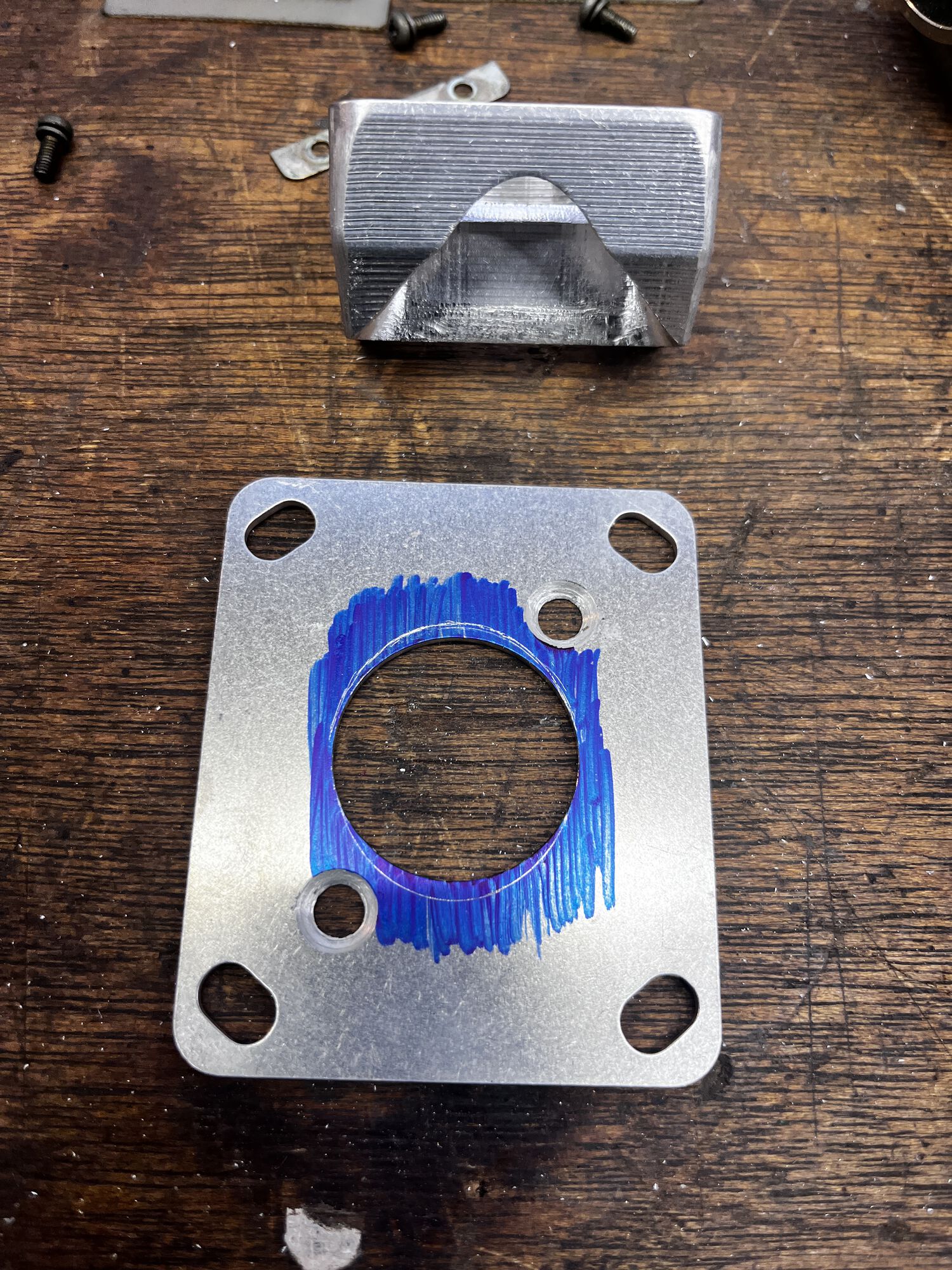 MRP reed stuffer, preparing to meet the grinder. It is made of two pieces, a stainless top plate + CNC aluminum stuffer