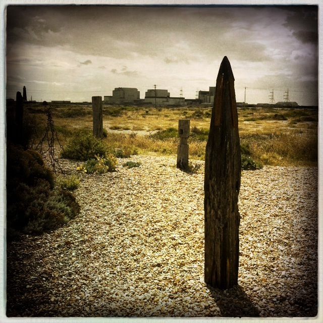 view of the power station from Derek Jarman's garden