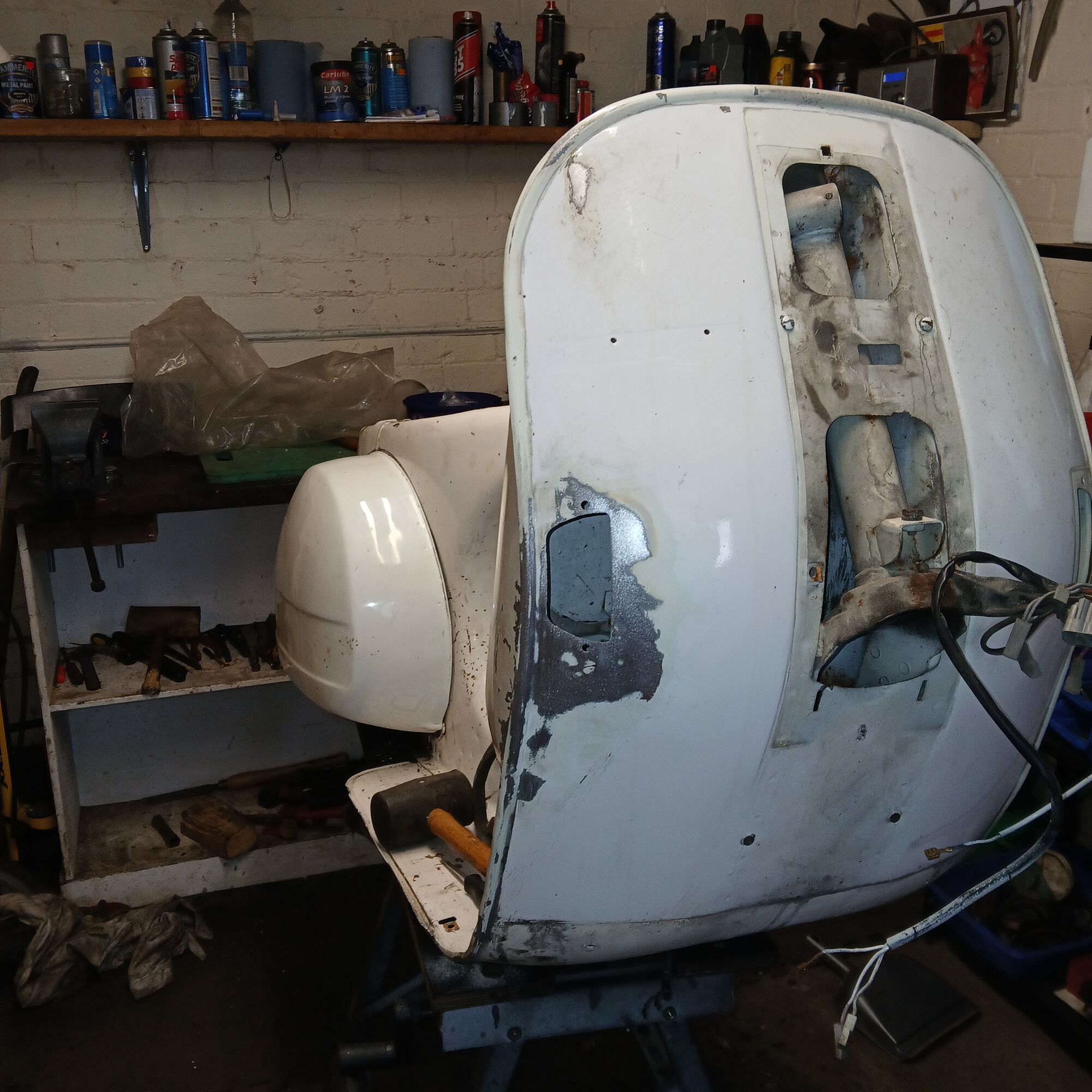 Front Legshields straightened out with hammer and dolly