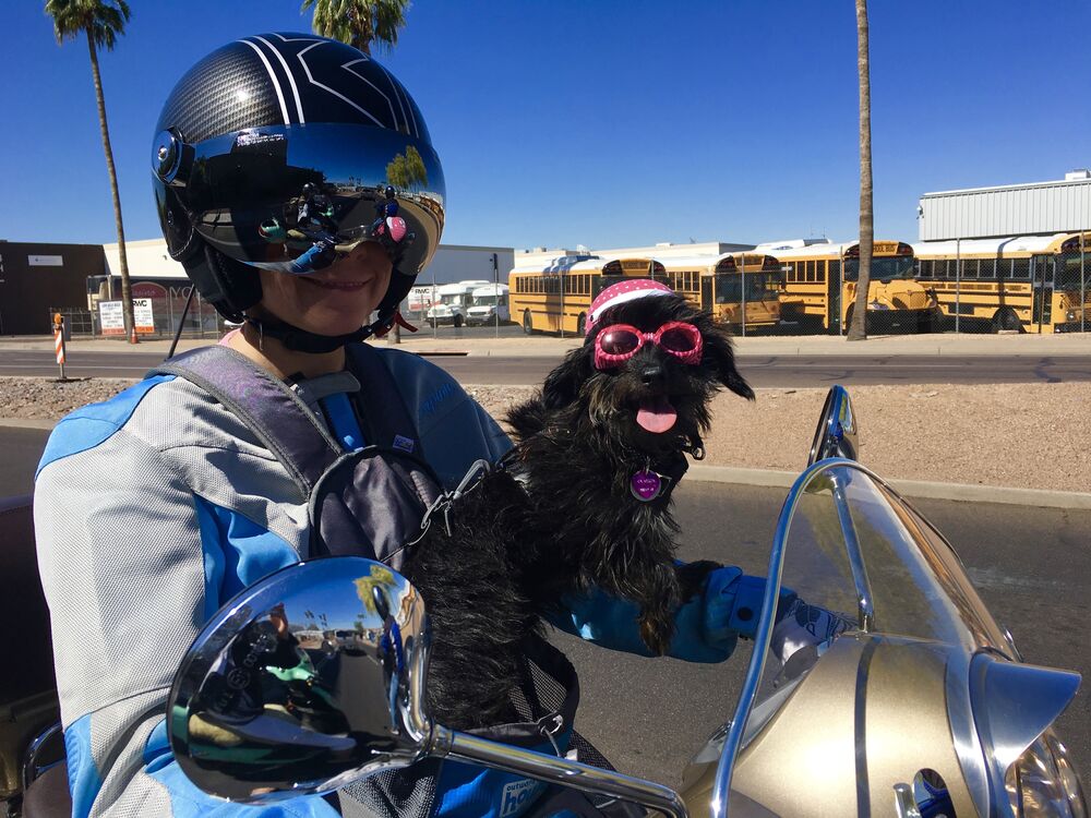 The faster we go, the farther she walks up my arm.