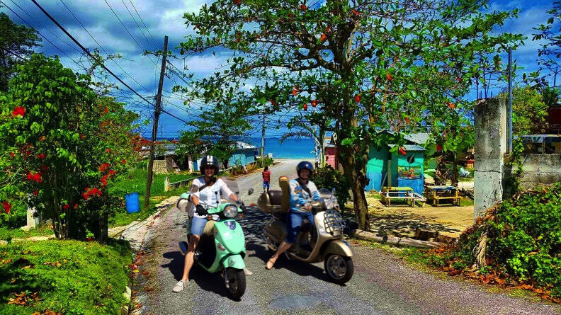 Me and a friend in a bad cut/paste job. I liked the tropical setting vs. a library parking lot in the desert.