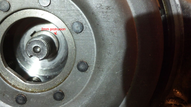 Shoulder of crankshaft protrudes 2mm above base of clutch body.